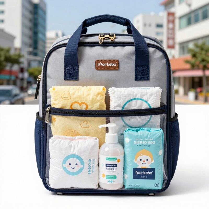 여름 출산가방에 꼭 필요한 산모용 위생용품과 수유용품들이 정리된 모습