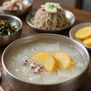 하지 대표 음식인 팥죽 수박 삼계탕 냉면 참외 등이 차려진 상