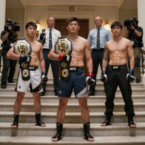 UFC 챔피언들이 백악관 계단에서 포즈를 취하고 있는 모습