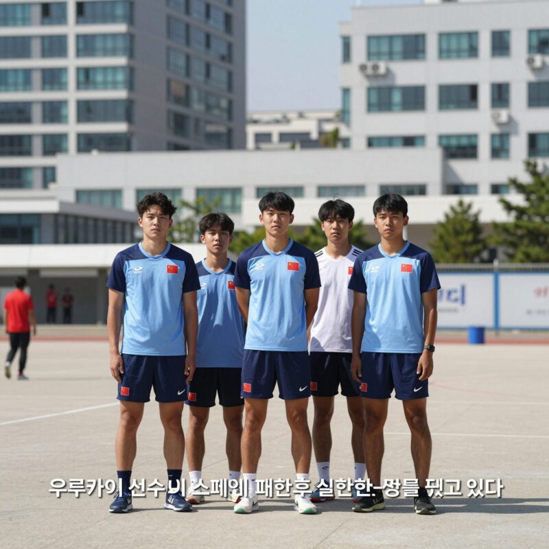 우루과이 선수들이 스페인에 패한 후 실망한 표정을 짓고 있다