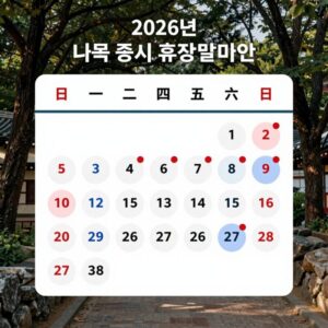 2026년 미국 증시 휴장일 달력 이미지. 독립기념일, 노동절, 추수감사절, 크리스마스 등 주요 휴장일이 표시되어 있다.