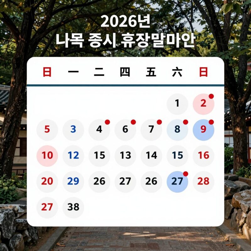 2026 하반기 미장 휴장일 일정 1 2026년 미국 증시 휴장일 달력 이미지. 독립기념일, 노동절, 추수감사절, 크리스마스 등 주요 휴장일이 표시되어 있다.