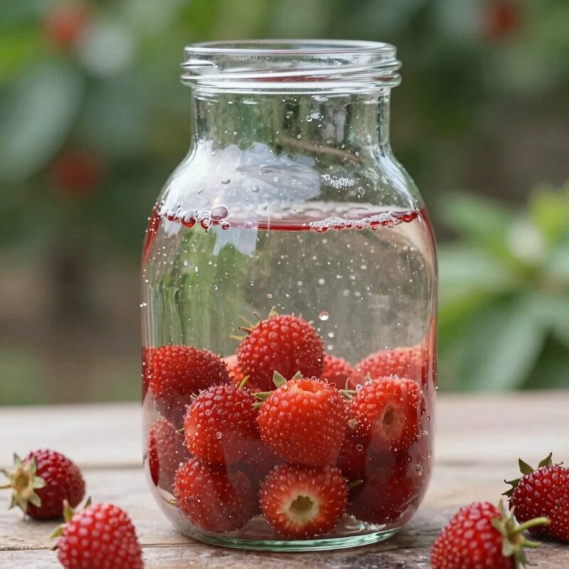 완성된 산딸기청을 담은 유리병 사진
