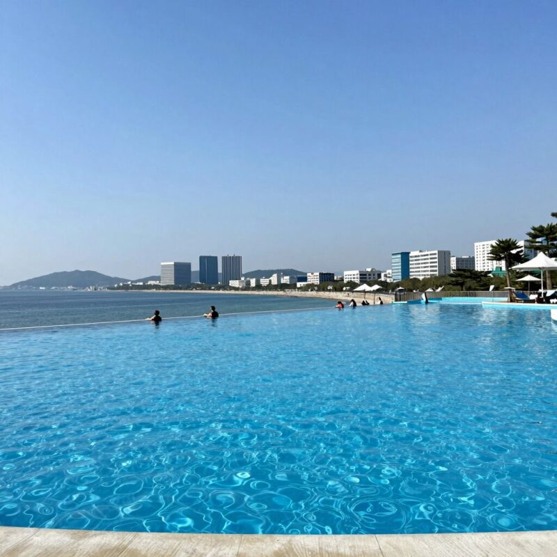 여수 라테라스 리조트 워터파크 인피니티풀과 오션뷰가 어우러진 전경