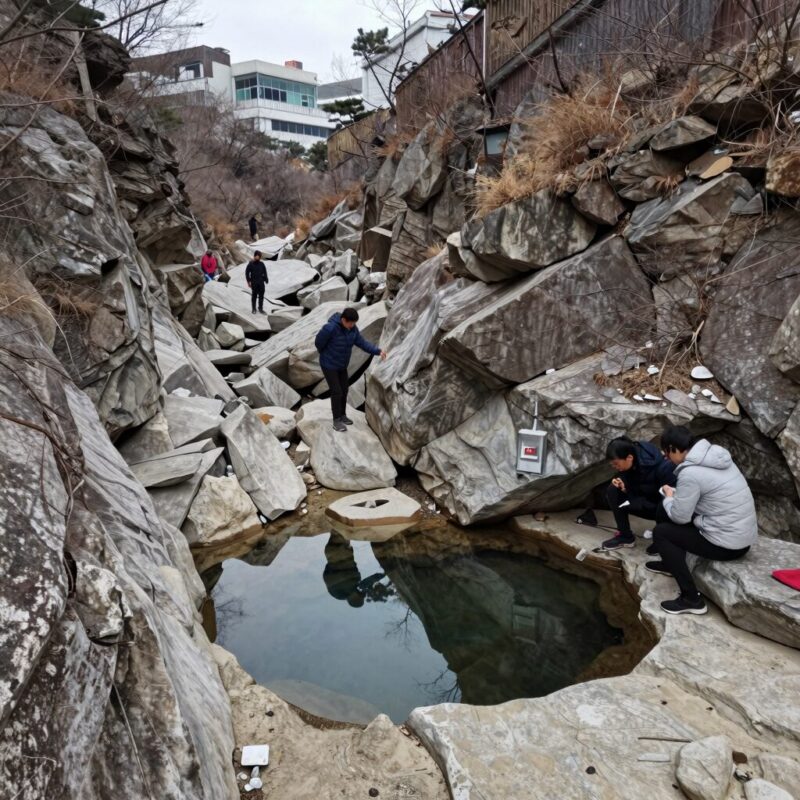 비슬산 상성폭포 계곡의 모습, 얕아 보이지만 깊은 웅덩이가 있는 위험 구역