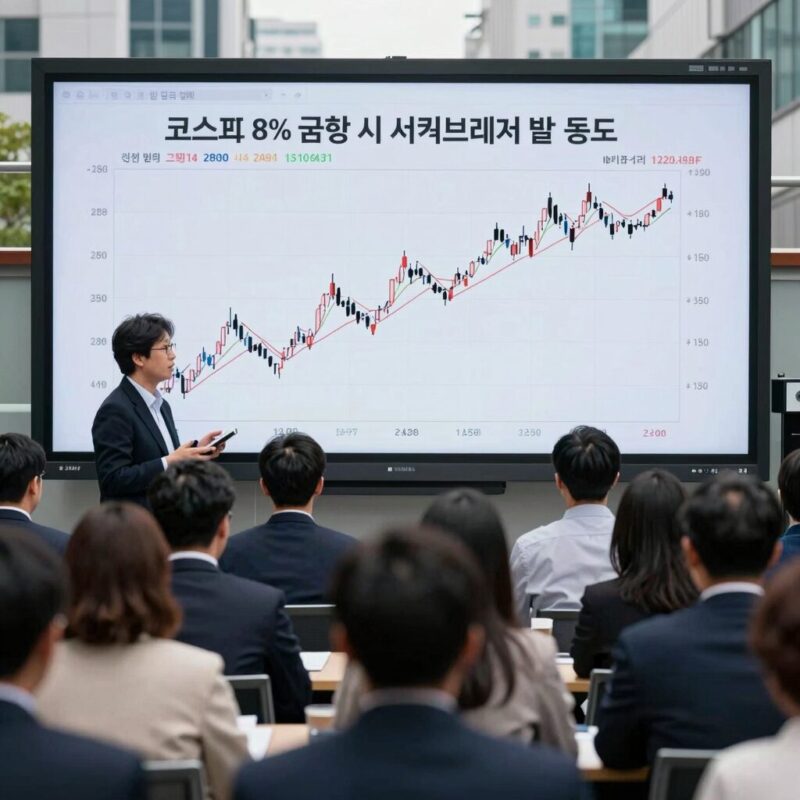 코스피 8% 급락 시 서킷브레이커 발동 차트, 투자자 공포 심리 반영