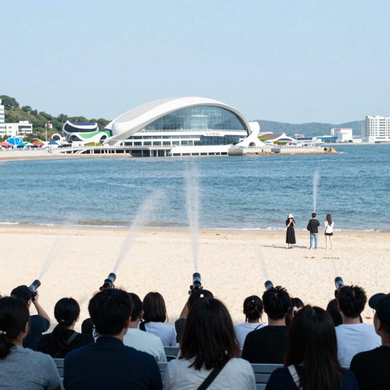 워터밤 부산 2026 공연장 전경과 물총을 든 관객들