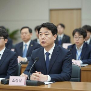 조정식 의원이 기자간담회에서 발언하는 모습. 배경에는 국회 소통관이 보인다.