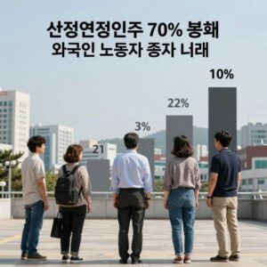 생산연령인구 70% 붕괴와 외국인 노동자 증가 그래프