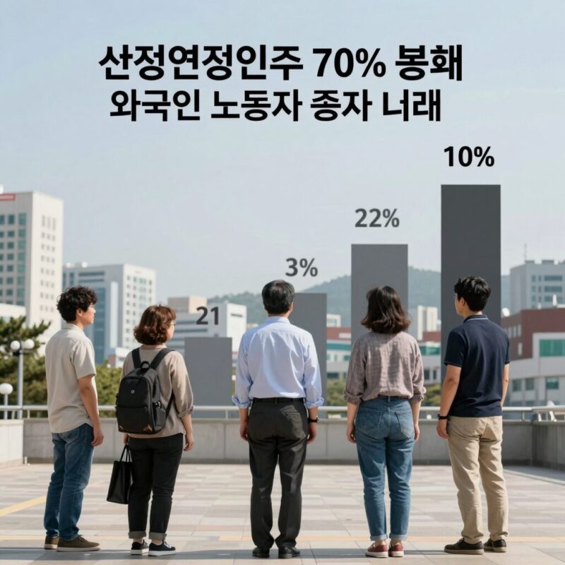 생산연령인구 70% 붕괴와 외국인 노동자 증가 그래프