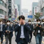 코스피 지수 10% 급락 당시 서킷브레이커 발동 장면과 투자자들의 공포 심리를 표현한 그래픽