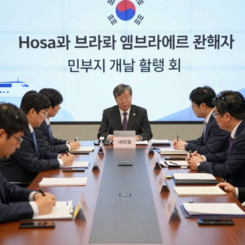 한국과 브라질 엠브라에르 관계자가 민항기 개발 협력 회의를 진행하는 모습
