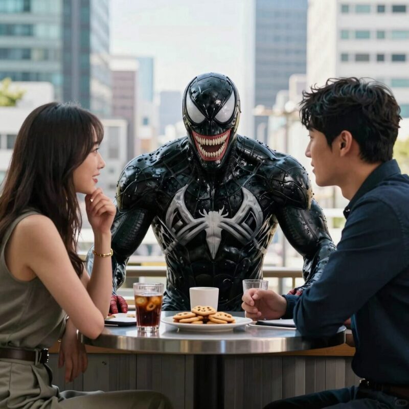 스파이더맨 노 웨이 홈 쿠키영상 장면 베놈이 바에서 대화하는 모습