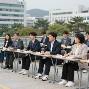 민주당 TV토론 현장에서 후보가 시민 질문에 답변하는 모습