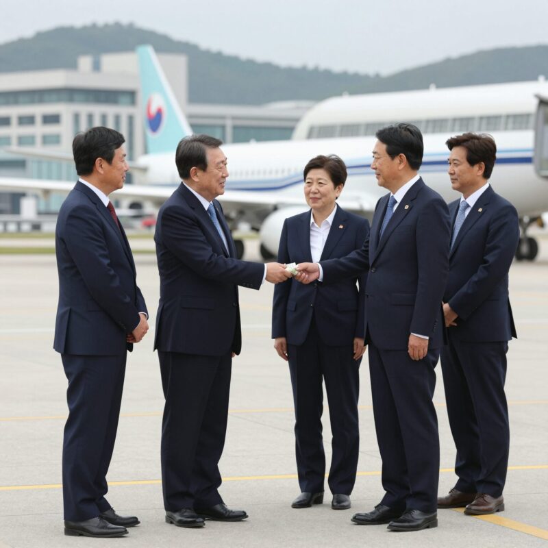 이 대통령 칠레 출국 공항에서 환송 인사