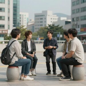 메타 공간에서 아바타들이 모여 대화하는 장면