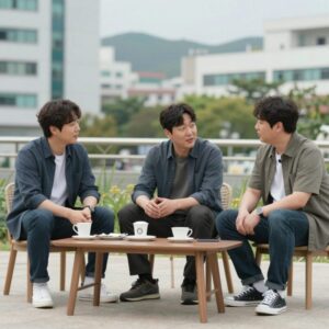유퀴즈온더블럭 352회 가족특집 출연진 김강우 기성용 김웅한 교수가 이야기를 나누는 장면