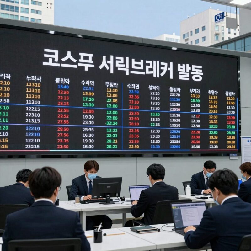 코스피 서킷브레이커 발동 당시 딜링룸 전광판 화면