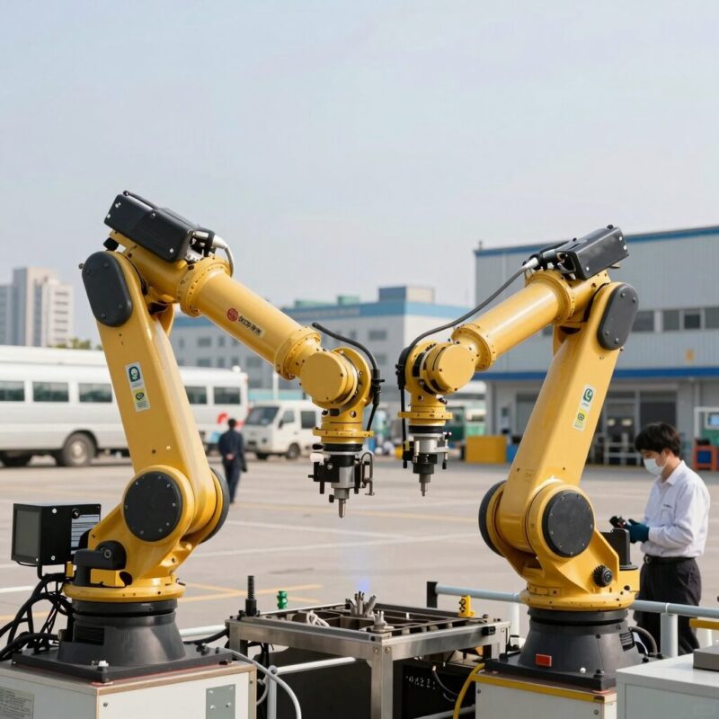 HD현대 조선소 현대화 스마트야드 전경 AI 기반 용접 로봇과 디지털 트윈 시뮬레이션 장면