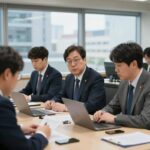 최휘영 문체부 장관이 서킷브레이커 발동 당시 딜링룸 상황을 살펴보는 모습