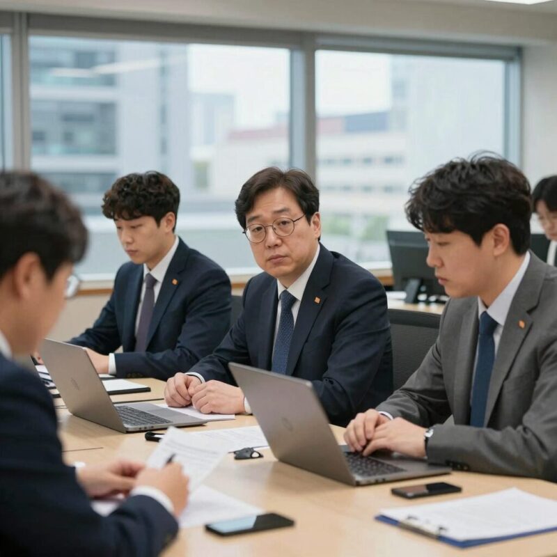 최휘영 장관 서킷브레이커 대응 1 최휘영 문체부 장관이 서킷브레이커 발동 당시 딜링룸 상황을 살펴보는 모습