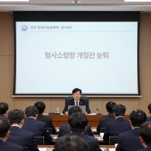 국회 법제사법위원회에서 형사소송법 개정안 논의 모습, 공소기각 조항 관련 프레젠테이션 화면