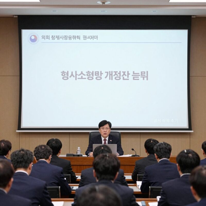 형소법 공소기각 논란 핵심 쟁점 정리 1 국회 법제사법위원회에서 형사소송법 개정안 논의 모습, 공소기각 조항 관련 프레젠테이션 화면