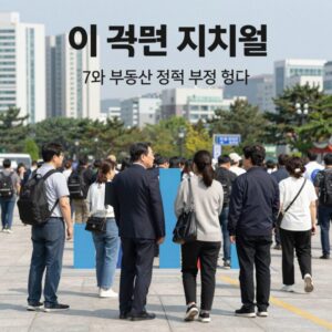 이 대통령 지지율 최저와 부동산 정책 부정 평가를 나타내는 여론조사 그래프 이미지
