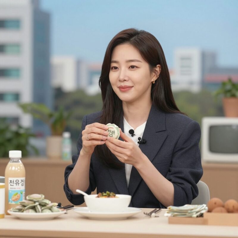 전유경 쇼호스트가 방송 중 건강식품을 설명하는 모습