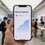 애플 아이폰 맥 호조로 실적 발표 호평 애플 아이폰 맥 실적 호조 그래프와 함께 매장 진열 모습