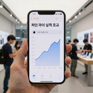 애플 아이폰 맥 실적 호조 그래프와 함께 매장 진열 모습