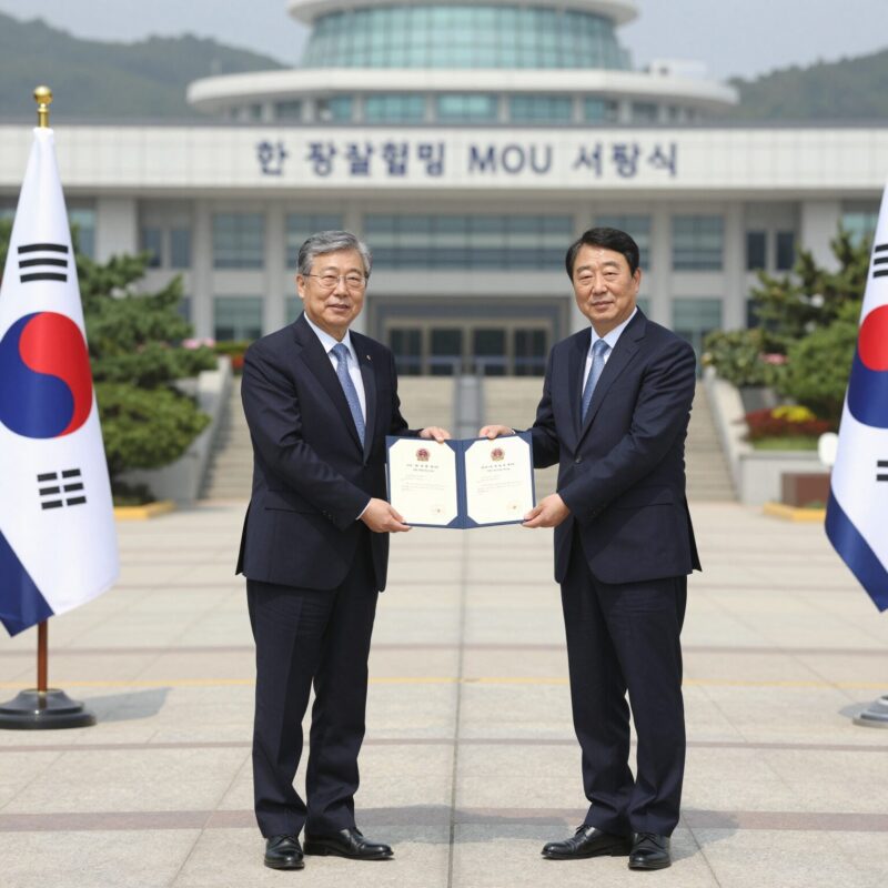 한-칠레 광물협력 리튬 구리 공급망 강화 방안 1 한-칠레 광물협력 MOU 서명식 장면으로 양국 장관이 문서를 교환하고 있다