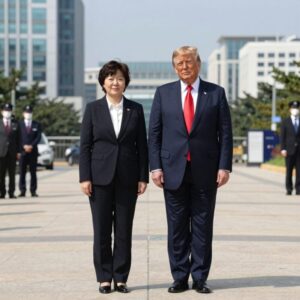 도널드 트럼프 미국 대통령이 하마스 무장해제 합의를 발표한 뉴스 이미지