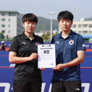 김민아 당구선수가 LPBA 에스와이 챔피언십 8강 진출을 확정한 경기 장면