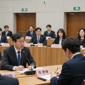 축협 청문회가 열린 국회 문화체육관광위원회 회의장에서 의원과 증인이 마주한 모습