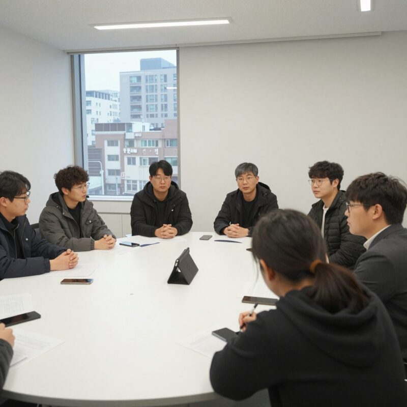 28기 경수 참여 후 달라진 나의 이야기 1 28기 경수 참가자들이 원형 테이블에 둘러앉아 열띤 토론을 하고 있는 모습