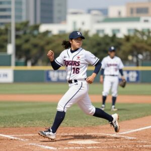 기아 타이거즈 아데를린 로드리게스가 타격 후 1루로 달리는 모습