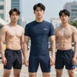 안다르 남자 스윔팬츠와 래쉬가드 세트 착용 모습