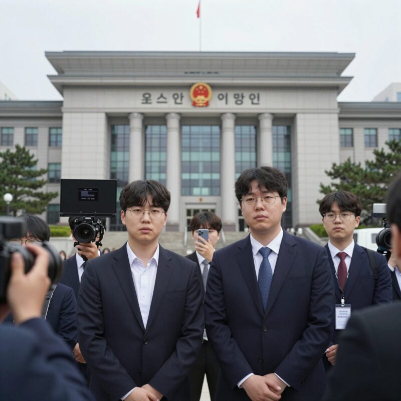 오스틴 보스 구속 전말과 교훈 1 오스틴 보스가 법원 앞에서 취재진에 둘러싸여 있는 모습