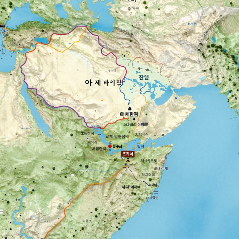 아제르바이잔 위치와 주변국을 표시한 지도 이미지