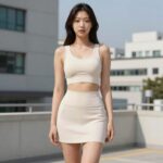 스커트 래쉬가드로 휴양지 룩 완성 배럴 트로피컬 스커트 래쉬가드 세트 착용 모습