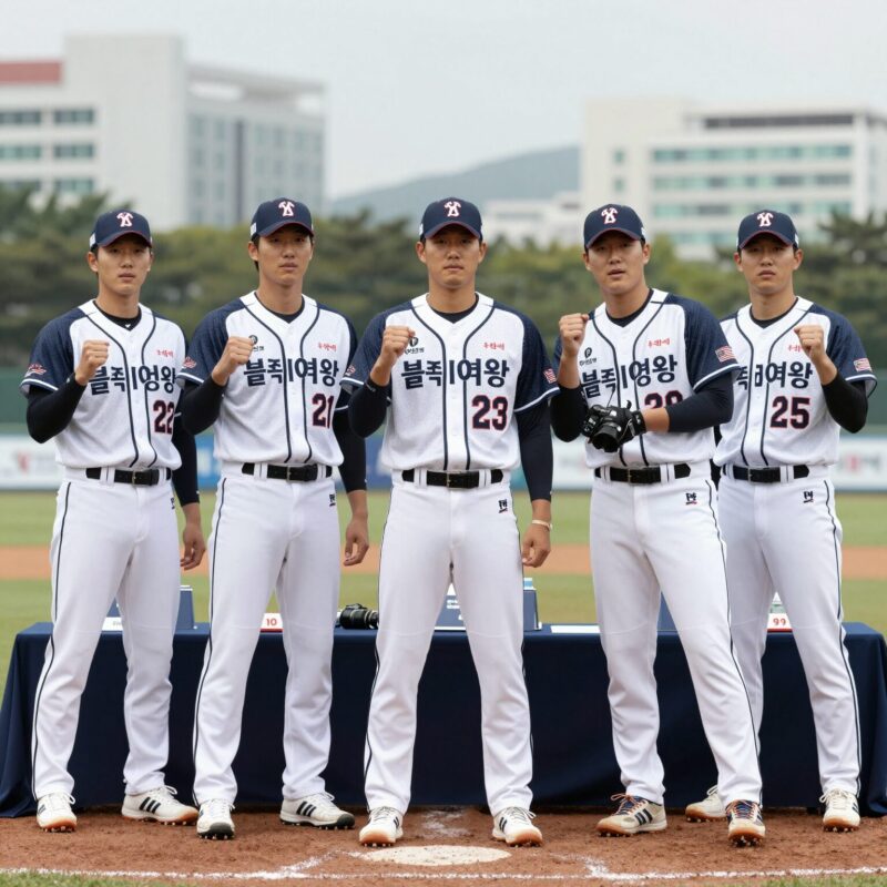 야구여왕 시즌2 박민서 등장 블랙퀸즈 새판 1 야구여왕 시즌2 블랙퀸즈 선수들이 기자간담회에서 포즈를 취하고 있다