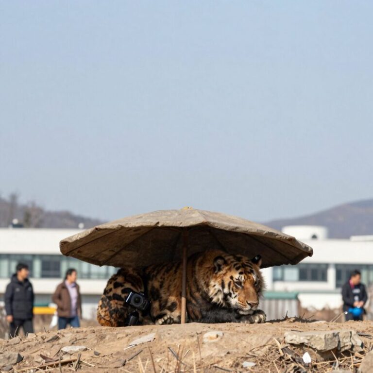 국립백두대간수목원 호랑이숲에서 백두산호랑이가 그늘에 누워있는 모습