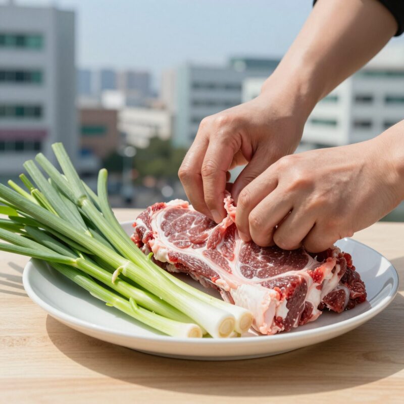 소고기 가지볶음 손쉽게 만드는 팁 1 신선한 소고기와 가지를 손질하여 접시에 담아놓은 사진, 손질된 소고기와 가지가 보인다.