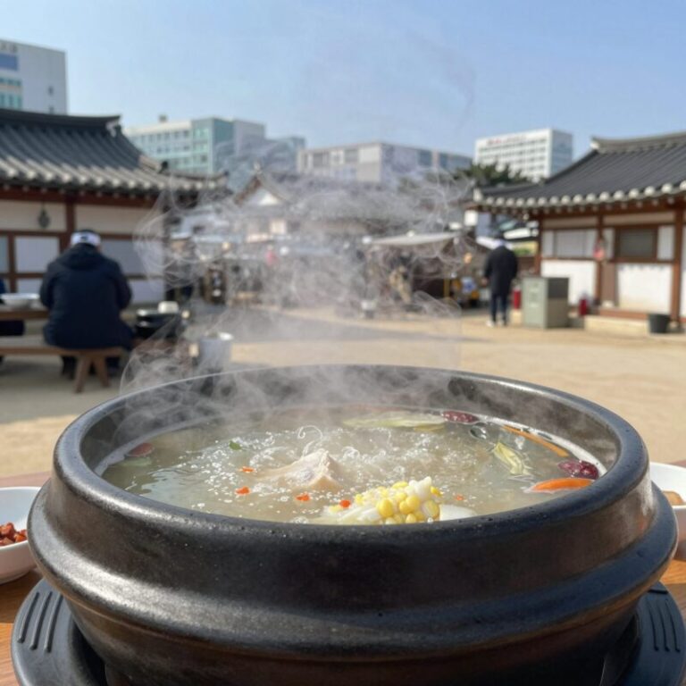 전주 큰가마 한방삼계탕 뚝배기에 보글보글 끓는 모습