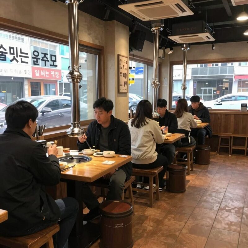 술빚는 윤주모 식당 방문기 추천메뉴 1 술빚는 윤주모 식당 내부 전경, 아늑한 테이블과 조명