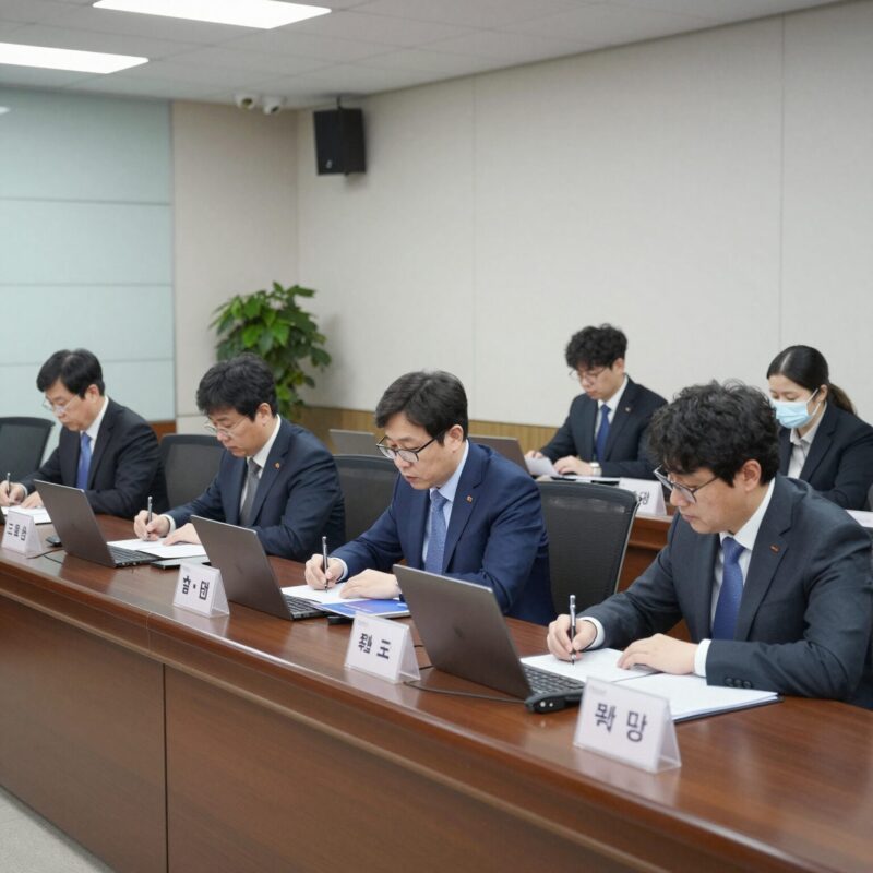 방송통신위원회 회의실에서 위원들이 자동임명 절차를 논의하는 모습