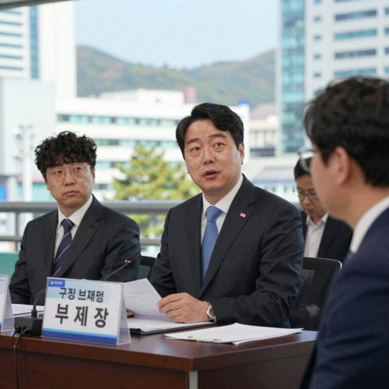 부산 남구청장 박재범이 구정 브리핑에서 주요 정책을 설명하고 있는 모습