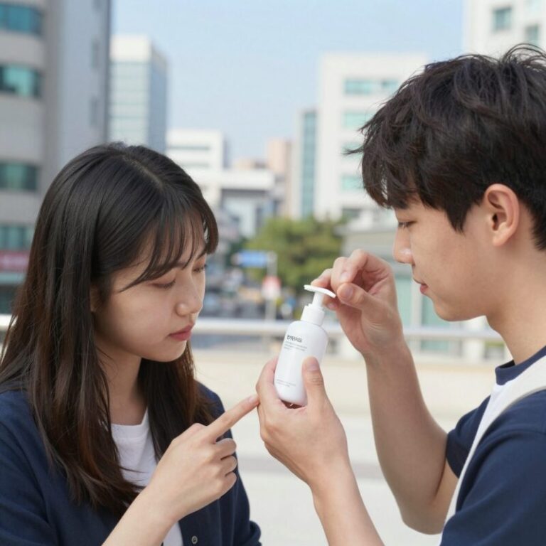 칼라민로션으로 아이 땀띠 진정시키는 모습