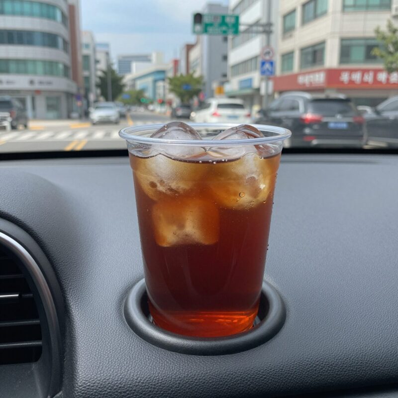 시원하게 해결한 세 가지 실제 후기 1 차량용 보온보냉 컵홀더에 시원한 아이스 커피를 담은 모습